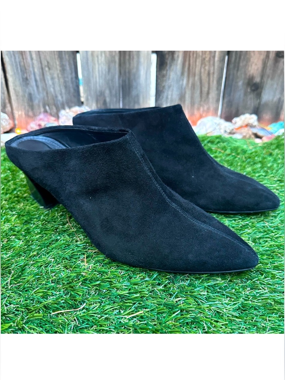 AGL Black Suede Pointed-Toe Mule Heels